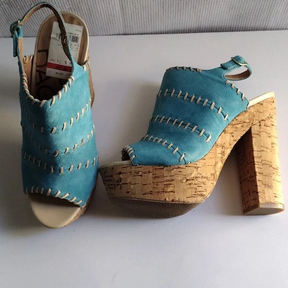 Kelsi Dagger turquoise suede platform high heels sandals 7.5 - Picture 8 of 15